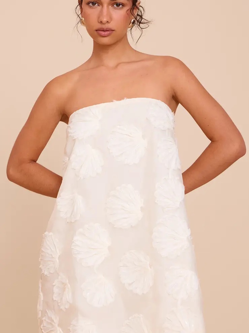 NWT Pretty Little Thing Strapless White Floral Textured Dress